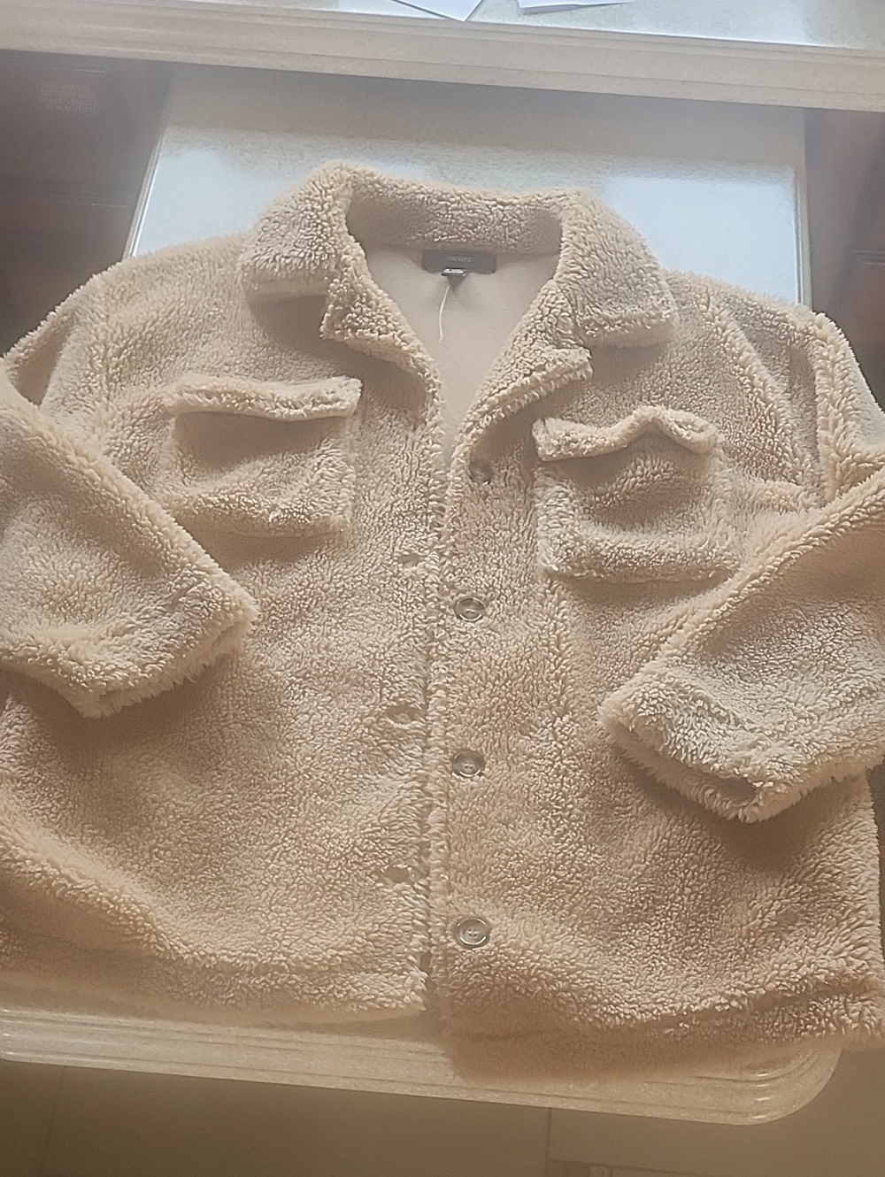 Forever 21 Tan Sherpa Teddy Shacket Like New Size L Oversized - Picture 5 of 13